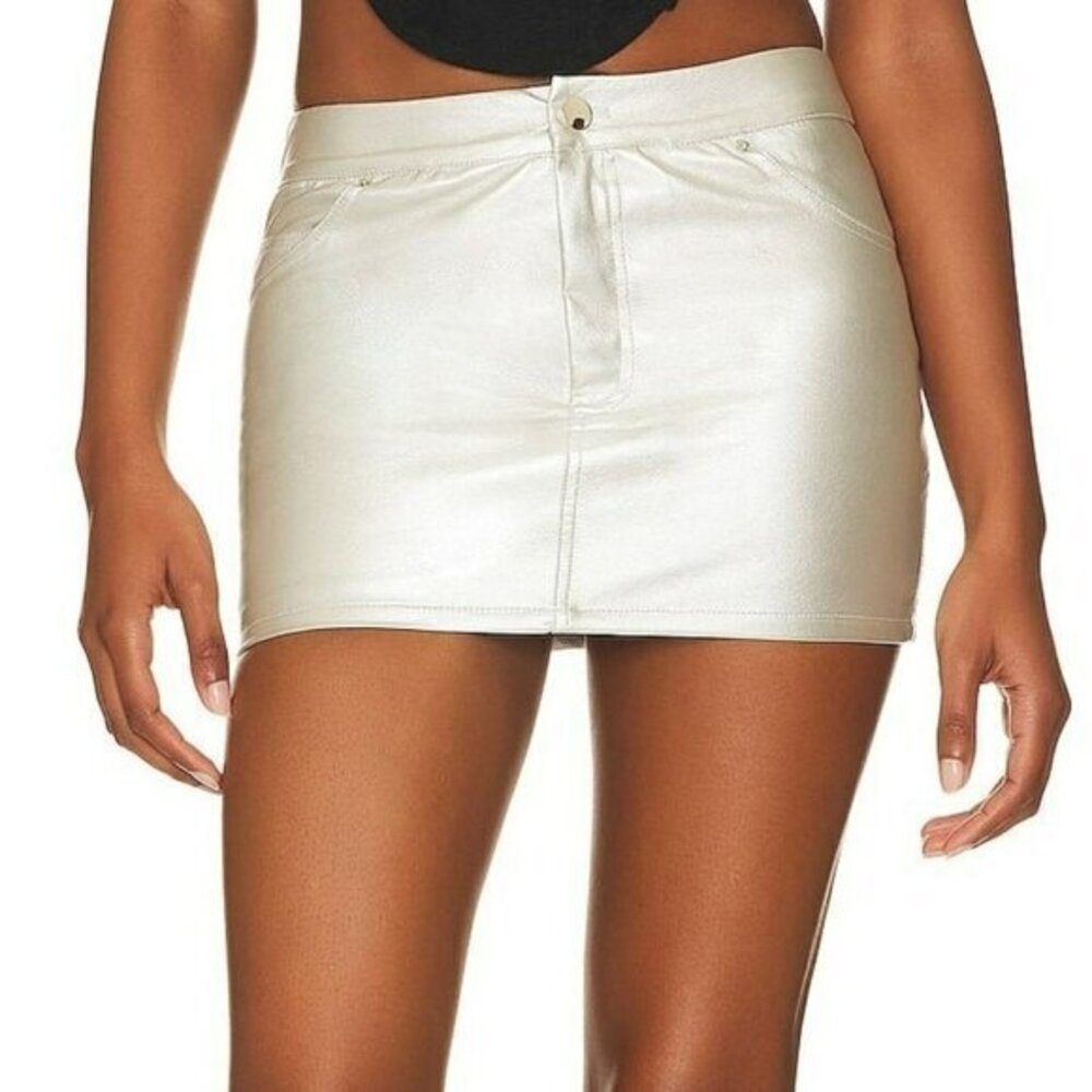 Superdown Silvana Faux Leather Skirt - Silver Metallic
